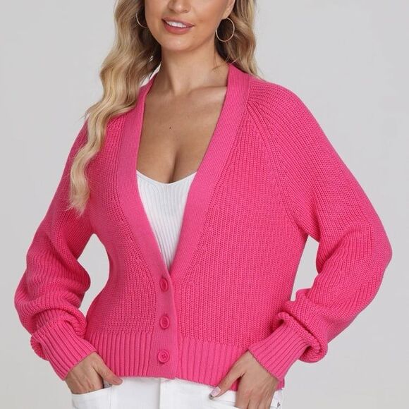 NEW Revolve 525 button up cardigan hot pink - Picture 1 of 3